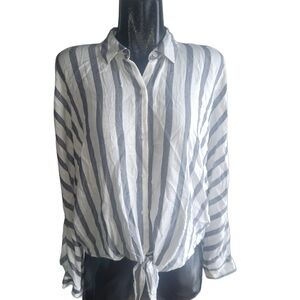 Jennifer Lopez White And Blue Striped Shirt M